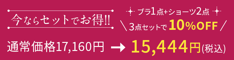 今ならセットでお得！ブラ1点＋ショーツ2点 3点セットで10%OFF